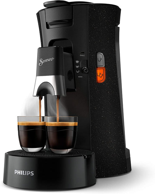 Cafetière Premium Eco-Friendly Device à dosettes à café – Choix de la force du café Plus Fonction Memo en plastique recyclé, 1450 W, Black/Moucheté, CSA240/20
