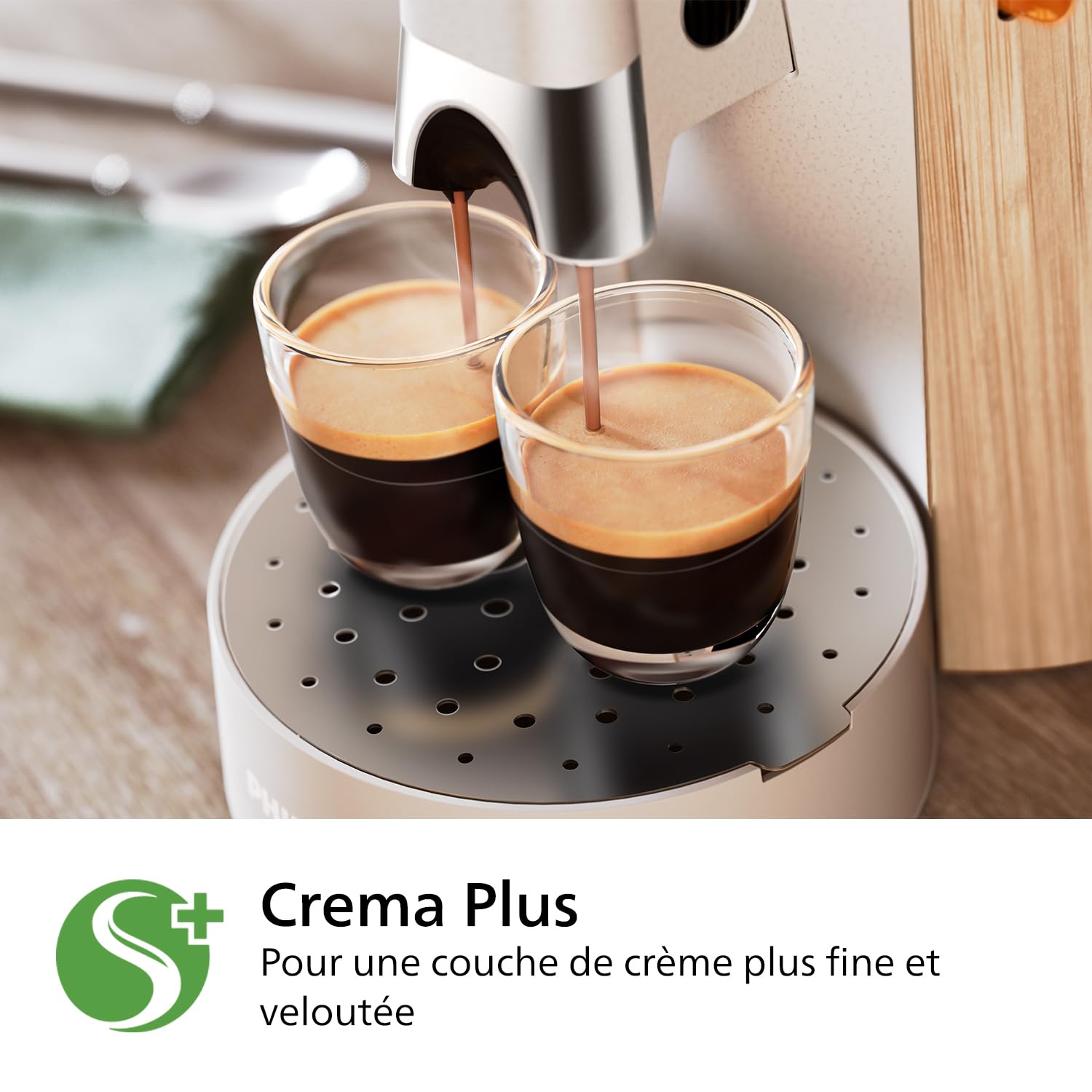 Cafetière Premium Device à Café à Dosettes - Intensity Plus, Fonction Mémo, 3 Intensités, Crema Plus, Blanc soie, CSA240/06