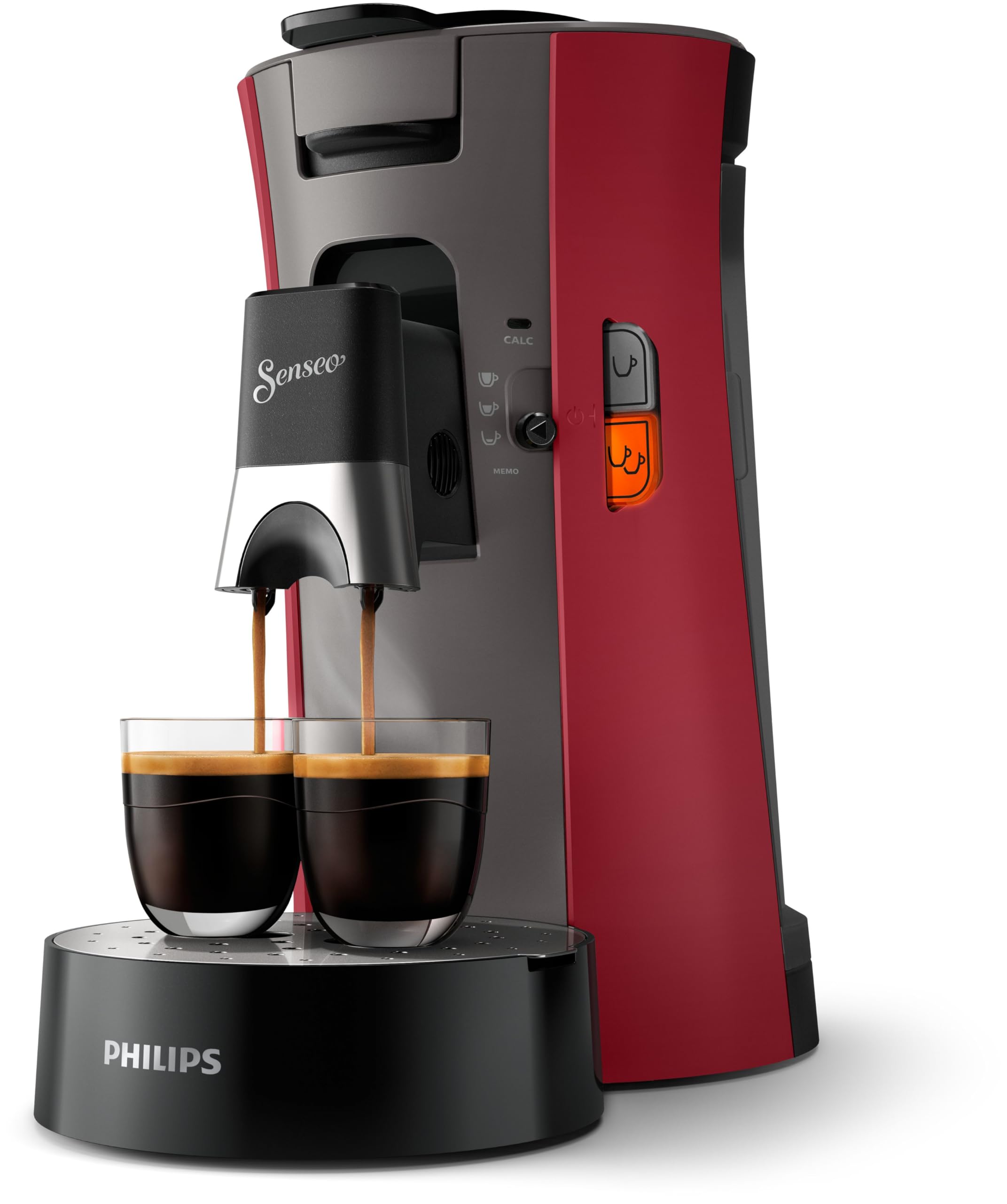 Café à Dosettes SENSEO Premium Eco-Friendly, Intensity Plus, Crema Plus, Fonction Memo - Rouge intense, CSA240/91