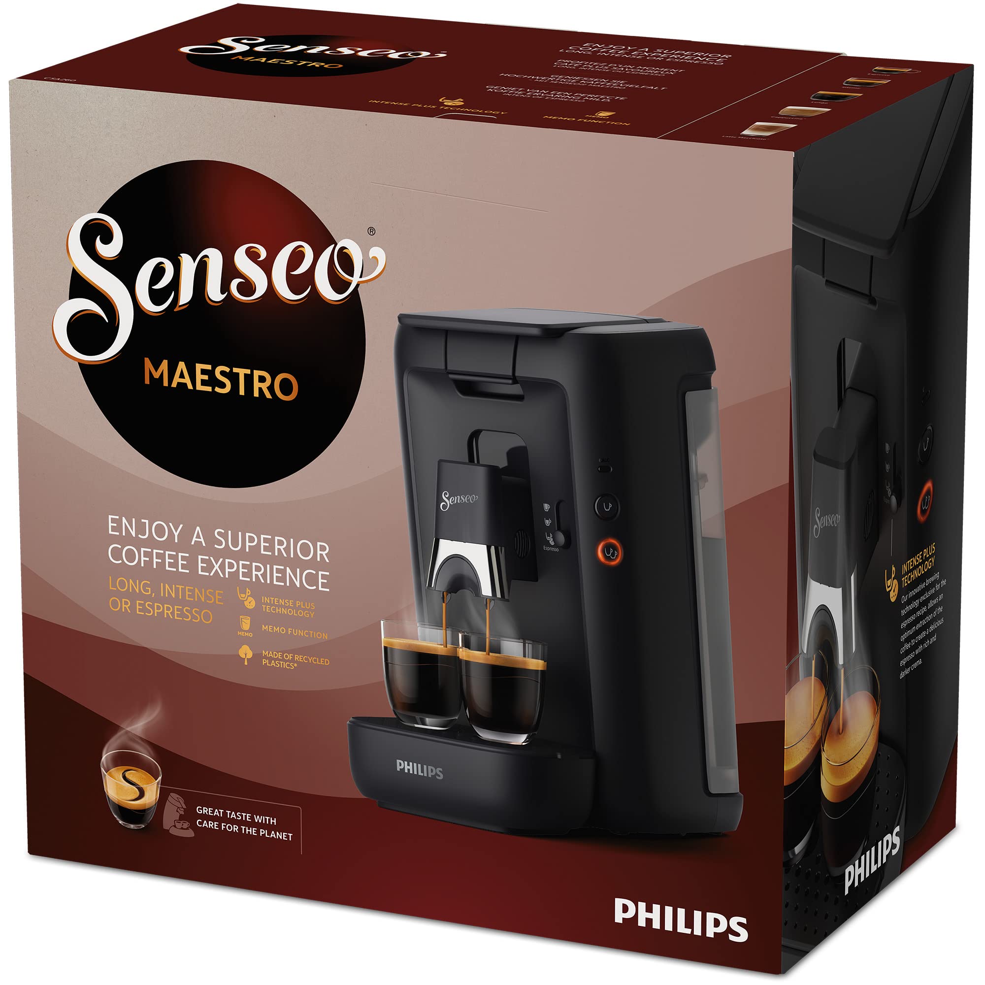 Maestro Device à Café Dosettes avec Réservoir d'Eau de 1,2 Litre, Sélection l'Intensité du et Fonction Mémo, Black, CSA260/61