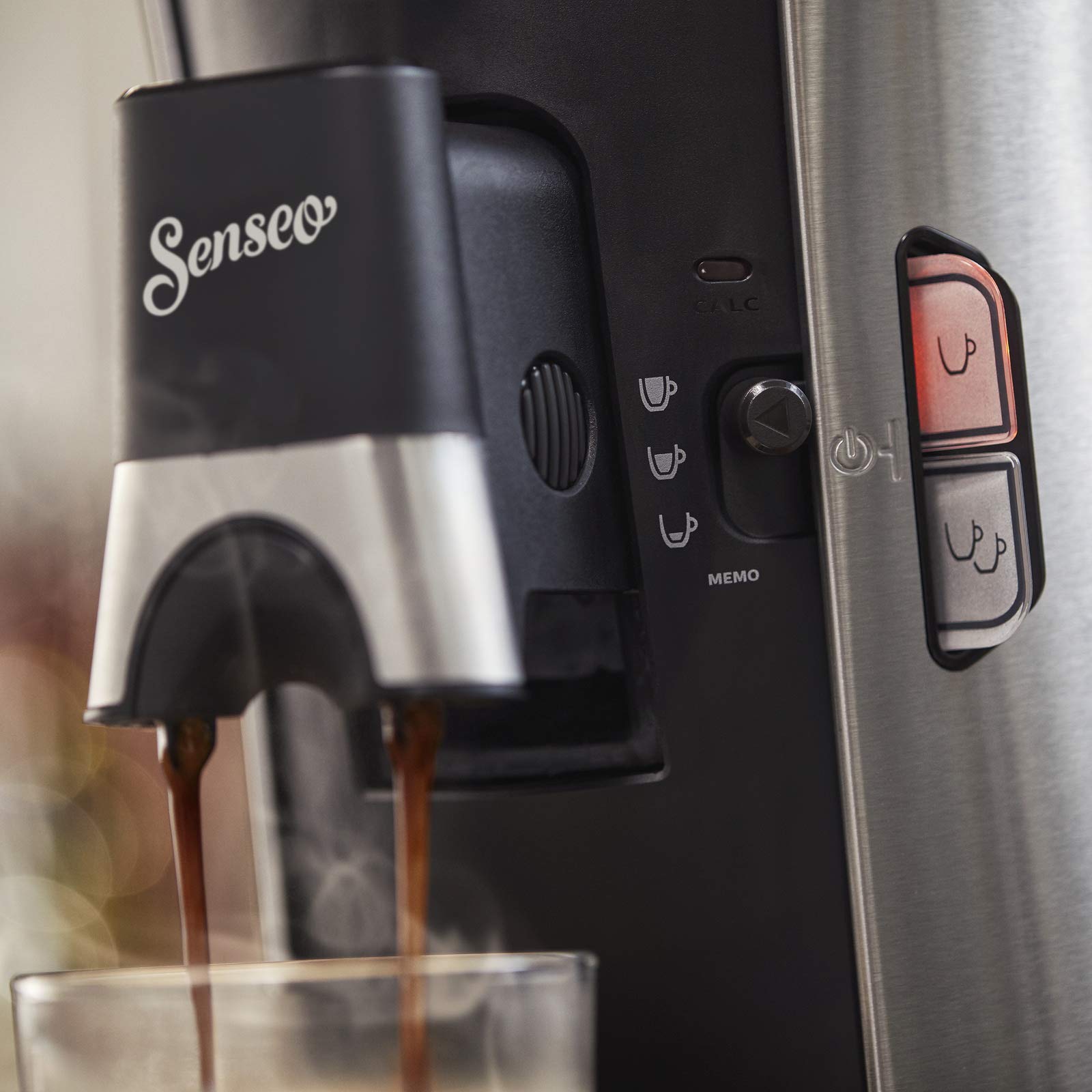 SENSEO Premium Eco-Friendly Café Dosettes – Intensity Plus – Crema Plus – Function Memo - Acier Brossé (CSA250/10)