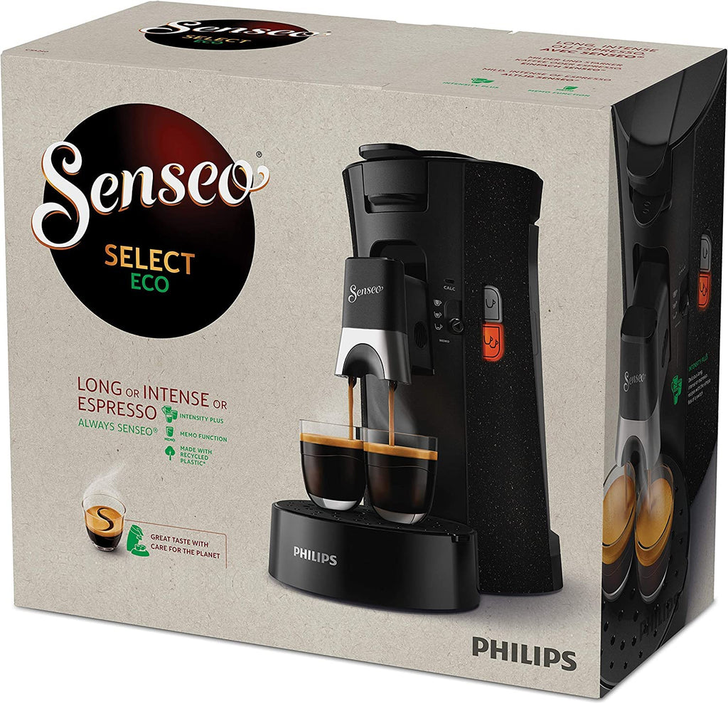 Cafetière Premium Eco-Friendly Device à dosettes à café – Choix de la force du café Plus Fonction Memo en plastique recyclé, 1450 W, Black/Moucheté, CSA240/20