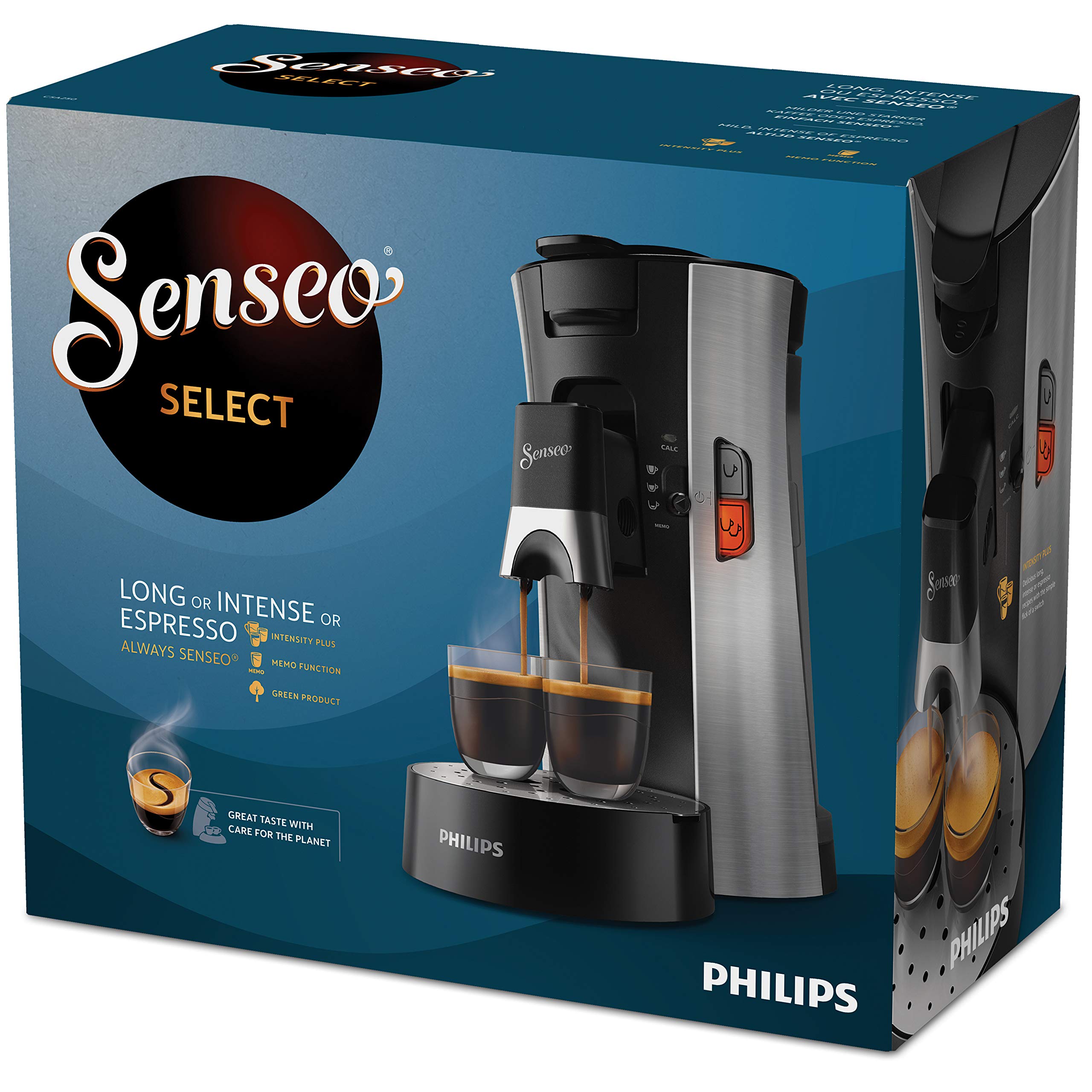 SENSEO Premium café à dosettes, Intensity Plus Crema Plus, Sauge, Une ou deux tasses à la fois, CSA250/11, Metal
