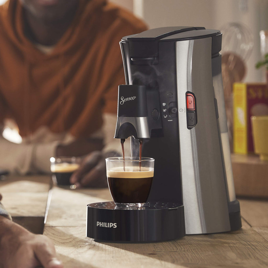 SENSEO Premium Eco-Friendly Café Dosettes – Intensity Plus – Crema Plus – Function Memo - Acier Brossé (CSA250/10)